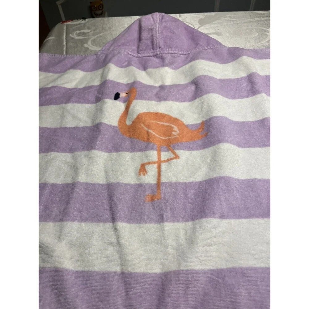 Pottery Barn Flamingo Purple White Stripe Kid Hooded Beach Bath Towel